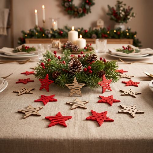 Stelle di Natale da spargere rosse, legno naturale 4 cm 72 pz | Floristik24.it