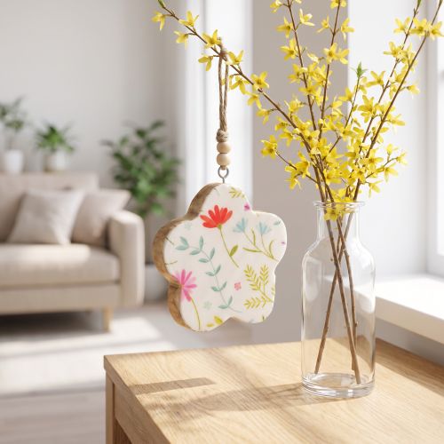 Appendino decorativo fiore in legno color bianco lucido Ø9,5 cm 20 cm | Floristik24.it