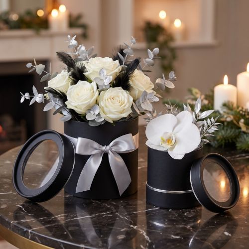 Fioriera rotonda in cartone nero, argento Ø10/12 cm set da 2 | Floristik24.it