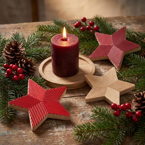 Stelle di Natale in legno scanalate rosse naturali 11 cm 3 pz | Floristik24.it