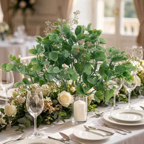 Decorazione nuziale rami di eucalipto con bouquet decorativo di fiori verde, rosa 26 cm | Floristik24.it