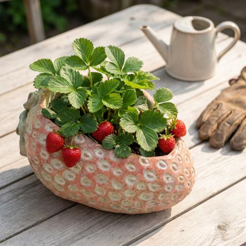 Fragola decorativa, vaso per piante, decorazione in cemento per piantare L17cm | Floristik24.it
