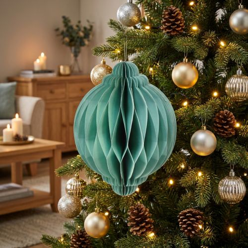 Palla di Natale in carta cipolla turchese FSC Ø15cm H20cm | Floristik24.it