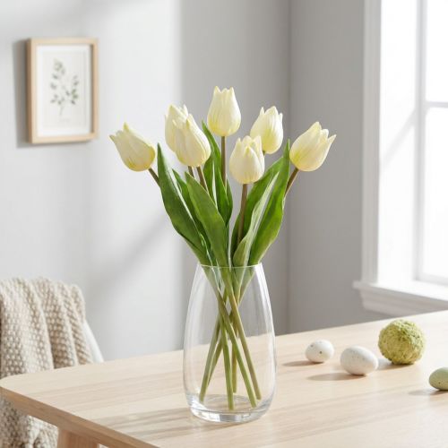 Tulipani decorativi Fiori artificiali Bianco Crema 20cm 6 pz | Floristik24.it