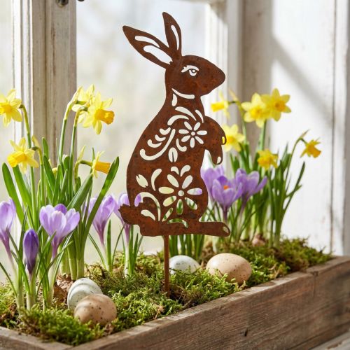 Paletto da giardino Rust Bunny motivo floreale Decorazione da giardino Pasqua 9×15 cm | Floristik24.it