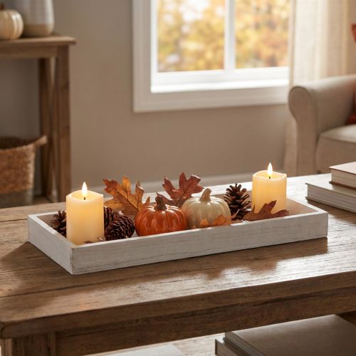 Vassoio in legno bianco vassoio decorativo shabby chic legno 35×15×3cm | Floristik24.it
