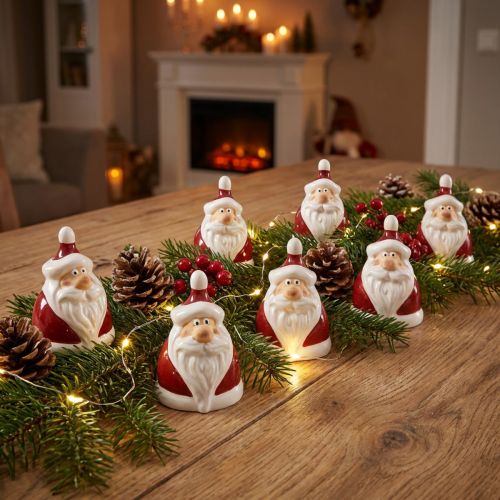Figura di Babbo Natale in ceramica, rossa e bianca, 6,4 cm – Decorazione festiva natalizia – 6 pz | Floristik24.it