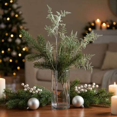 Ramo di felce artificiale decorazione di felce glitter decorazione invernale 70 cm | Floristik24.it