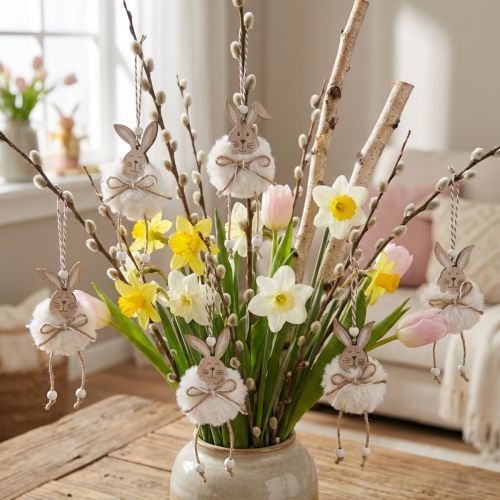 Coniglietti decorativi in legno da appendere bianco naturale 5 cm×12 cm 6 pz | Floristik24.it