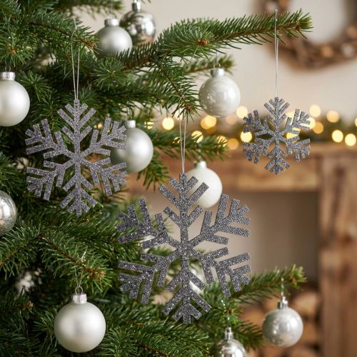 Fiocchi di neve da sospendere Grigio Ø8cm - Ø12cm 9pz | Floristik24.it
