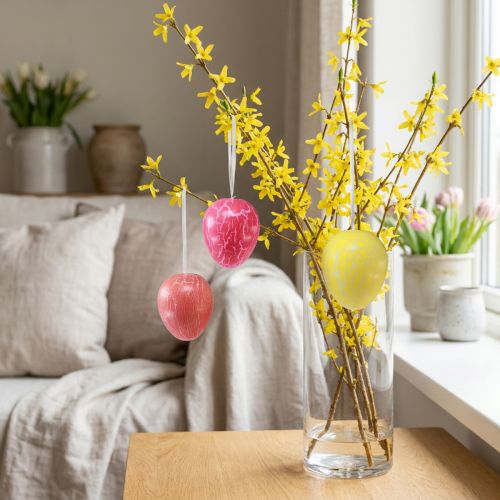 Appendino decorativo Uova di Pasqua craquelure giallo/rosa/rosso Ø8,5 cm 3 pz | Floristik24.it