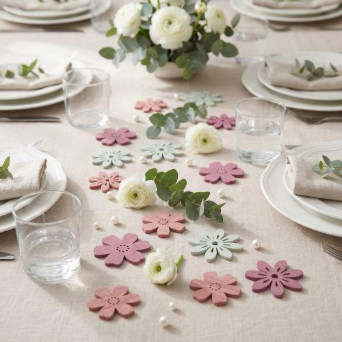 Decorazione da tavolo sparsa fiori legno bianco rosa viola 3,5 cm 36 pezzi | Floristik24.it
