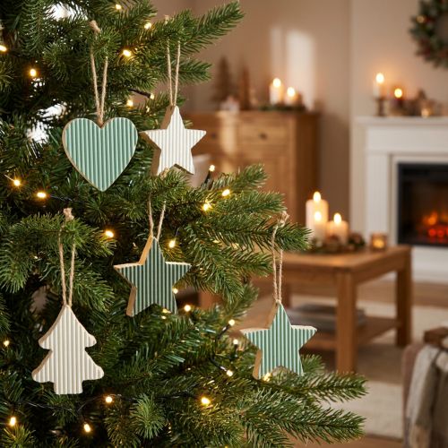 Addobbi natalizie Cuore Albero Stella Legno Verde 4,5cm 9pz | Floristik24.it