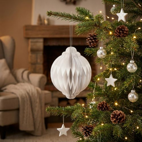 Palla a nido d'ape Palla di Natale carta bianca FSC Ø15cm H20cm | Floristik24.it