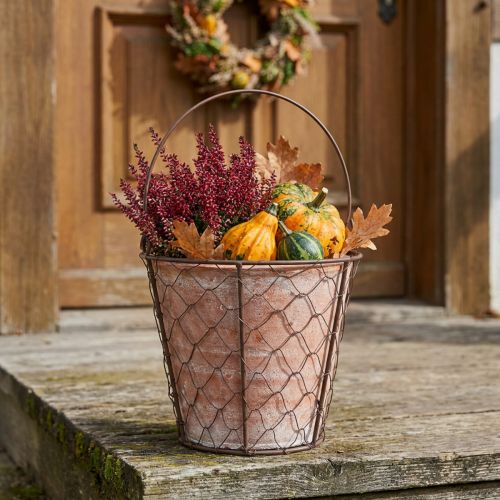 Cesto portavaso in ceramica con manico in metallo marrone Ø18cm | Floristik24.it