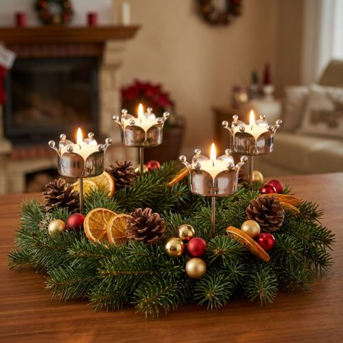 Corona porta tealight argento Ø4,8 cm 4 pz | Floristik24.it