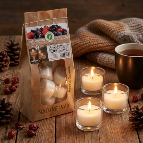 Candele profumate, tea light bacche rosse, tea light profumate, candele di cera Ø3,8 cm H2,3 cm bianco 18 pezzi | Floristik24.it