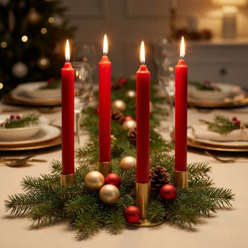Prodotto Candele coniche Candele corte Decorazione rossa Natale Ø21/110mm 6 pezzi