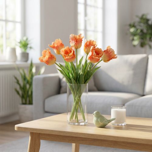 Fiore artificiale, tulipano pappagallo arancione, fiore primaverile 63 cm | Floristik24.it