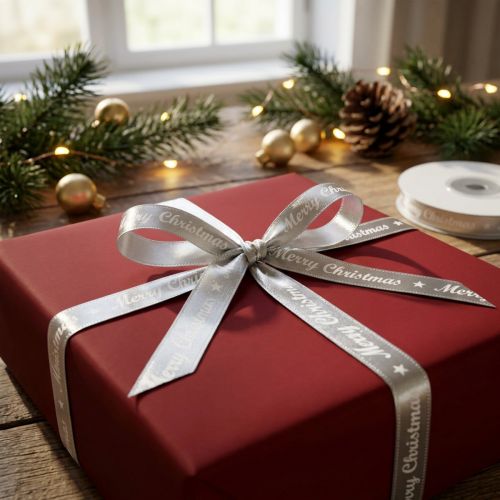 Nastro natalizio Nastro Buon Natale Argento Bianco 10mm 20m | Floristik24.it