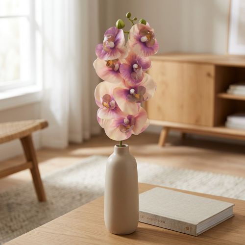 Prodotto Orchidea Phalaenopsis artificiale 7 fiori viola crema 73 cm