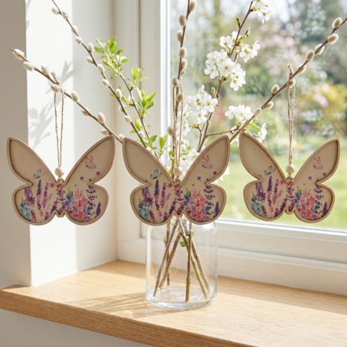 Decorazione in legno a forma di farfalla, appendino in lino 11,5x9,5cm 6 pezzi | Floristik24.it