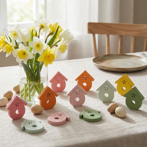 Prodotto Decorazione sparsa per casetta per uccelli, decorazione da tavolo in legno colorata 2,5-3,5 cm 48 pezzi