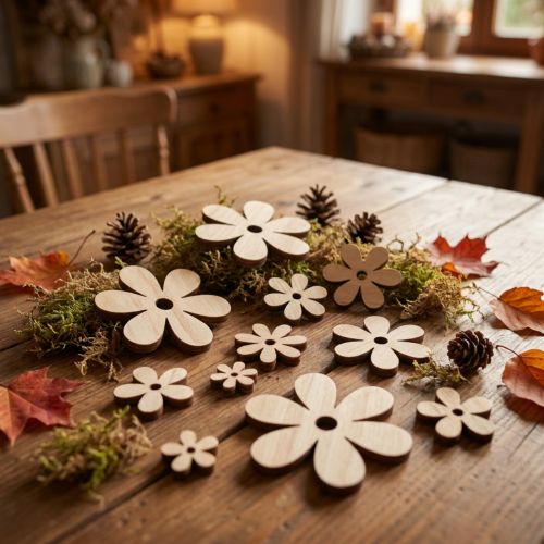 Decorazione sparsa fiori in legno marrone naturale decorazione da tavolo Ø2-6cm 20 pz | Floristik24.it