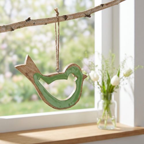 Appendino decorativo in legno decorazione uccello verde naturale 15,5x1,5x16 cm | Floristik24.it