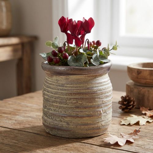 Vaso decorativo in ceramica vaso decorativo grigio marrone metallizzato 14×14 cm | Floristik24.it