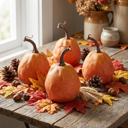 Zucca decorativa per decorazione giallo arancio Ø9cm 4 pz | Floristik24.it