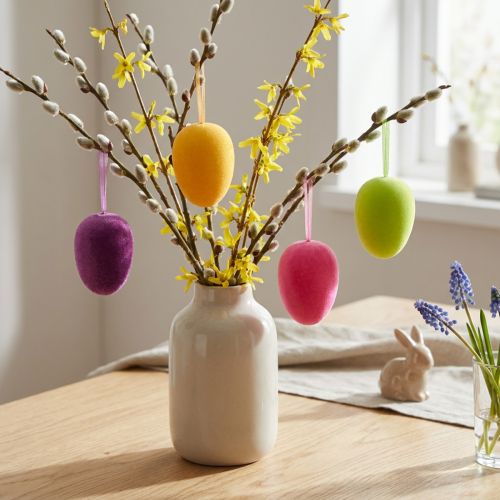Uova di Pasqua da appendere Verde Giallo Rosa Bacche 11cm 4 pezzi | Floristik24.it