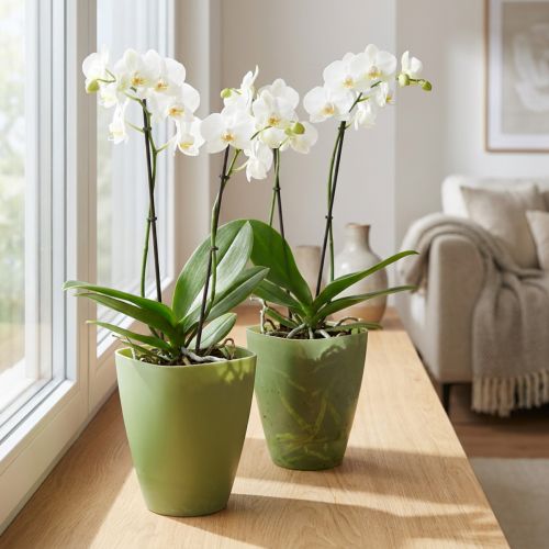 Prodotto Vaso per orchidee, vaso per fiori, vaso di plastica, verde, alto 16,5 cm, 2 pezzi