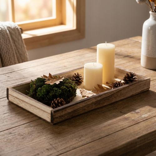 Vassoio rettangolare in legno per piante e decorazioni. Versatile. Design robusto. 30 cm, 4 pezzi. | Floristik24.it