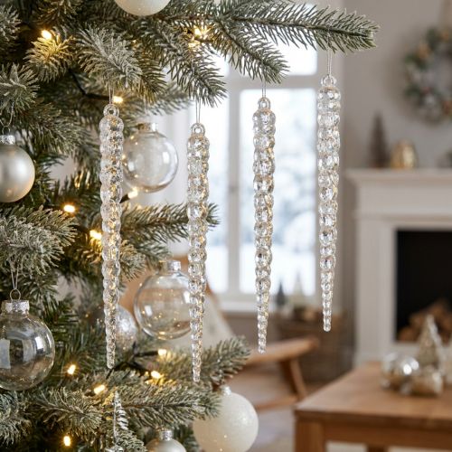 Ghiaccioli decorativi per appendere glitter invernali trasparenti 14 cm 4 pezzi | Floristik24.it