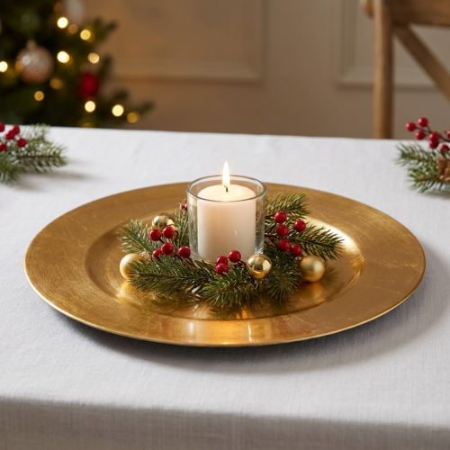 Piatto in plastica Ø33cm oro con effetto foglia oro | Floristik24.it