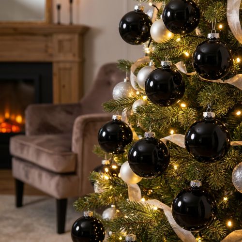 Palline di Natale nere palline per albero in vetro Ø6cm 24 pz | Floristik24.it