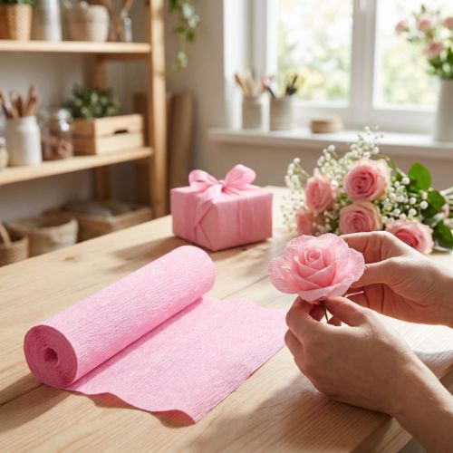 Carta crespa per fioristi rosa chiaro 50x250cm | Floristik24.it