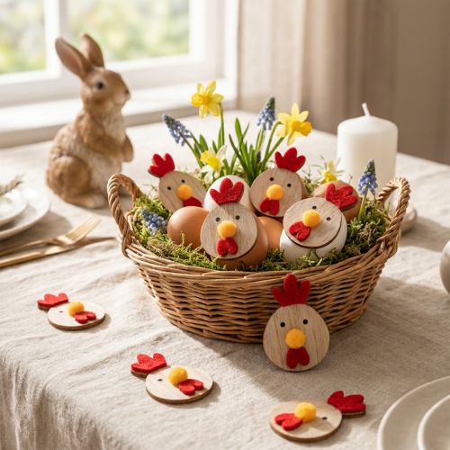 Pollo in legno con punto adesivo, decorazione artigianale pasquale, decorazione creativa per la tavola, stile country, 5 cm, 36 pezzi | Floristik24.it
