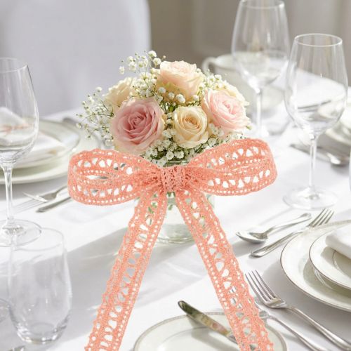Nastro regalo per la decorazione uncinetto pizzo salmone 12mm 20m | Floristik24.it