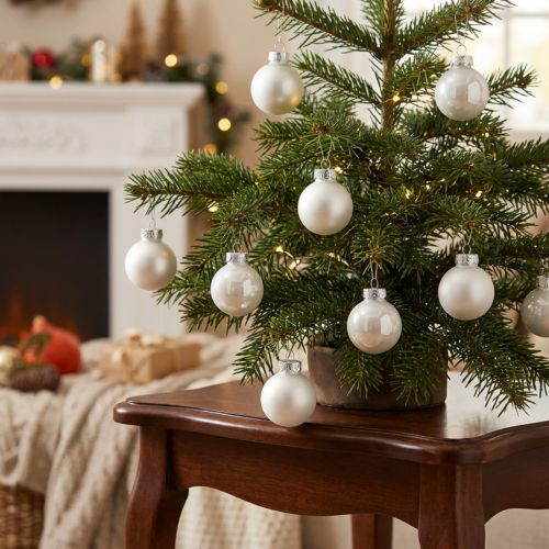 Prodotto Mini palline di Natale in vetro bianco lucido/opaco Ø2,5cm 22 pezzi