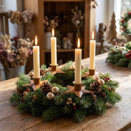 Candele candeliere Stella dell'Avvento marrone Ø9,5 cm 4 pezzi | Floristik24.it