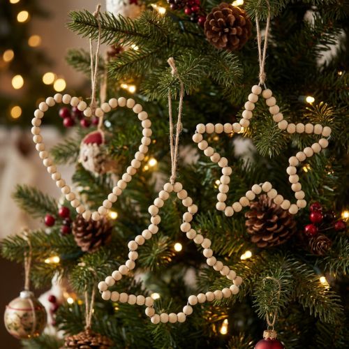 Decorazioni natalizie: perline di legno, cuore, stella, albero, altezza 13 cm, 6 pezzi | Floristik24.it