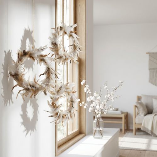 Ghirlanda di piume piume decorative decorazioni per finestre natura Ø20cm 3 pezzi | Floristik24.it