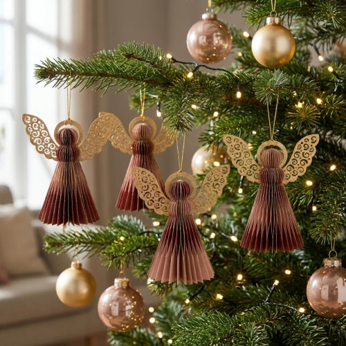 Angelo di carta Angelo di Natale decorazione vino rosso rosa H12cm 4 pezzi | Floristik24.it
