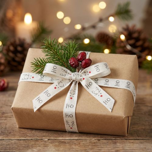 Nastro regalo Natale Nastro natalizio Hohoho bianco 15 mm 20 m | Floristik24.it