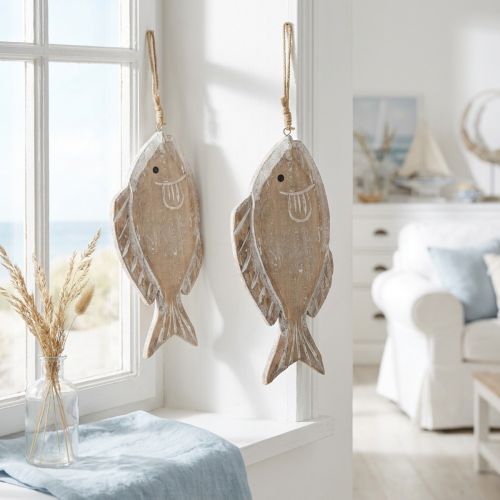 Appendino decorativo in legno a forma di pesce, 21 cm, 2 pezzi | Floristik24.it