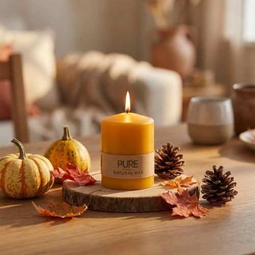 Candela a colonna PURE giallo miele Candele Wenzel 90×70 mm | Floristik24.it