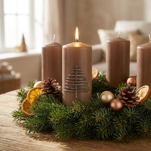 Candela di Natale, marrone, albero di Natale, 150x70mm, Avvento | Floristik24.it