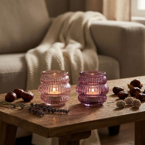 Porta tealight decorazione in vetro viola rosa Ø7,5 cm H7,5 cm 2 pezzi | Floristik24.it